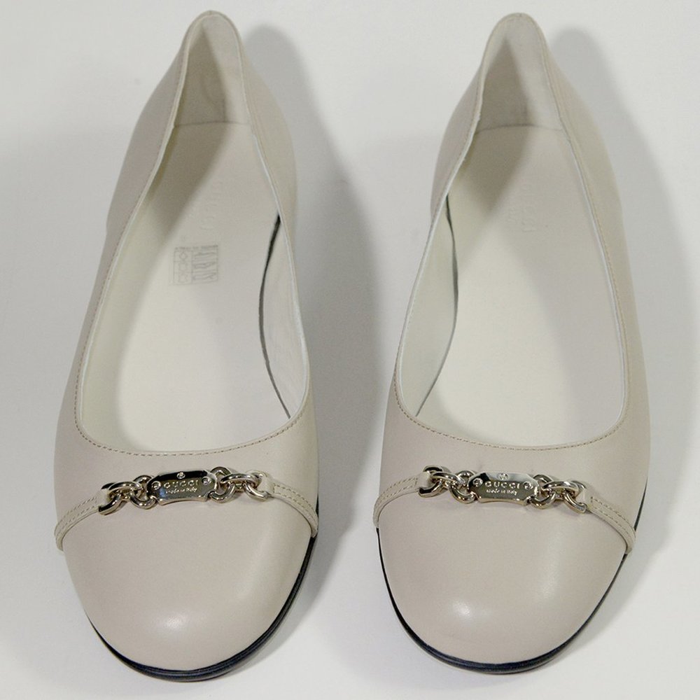 Gucci Women Light Beige Leather Flats Shoes, Italy
